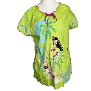 Koi Green Graphic Short Sleeve Tunic